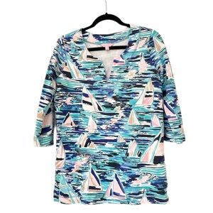 Lilly Pulitzer Sailboat Print Stretch Tunic Top Womens Small